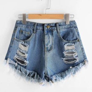 Ripped Frayed Hem Denim Shorts